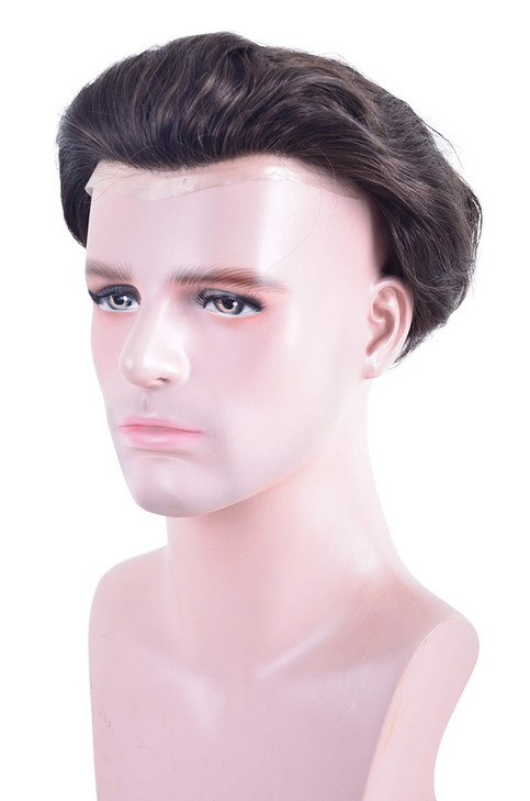 LLWear Human Hair Toupee for Men 8x10 Inch French Lace with 1.5" Clearly PU 360-degree Cap Base, European Virgin Natural Wave Men's Wigs Hairpieces R