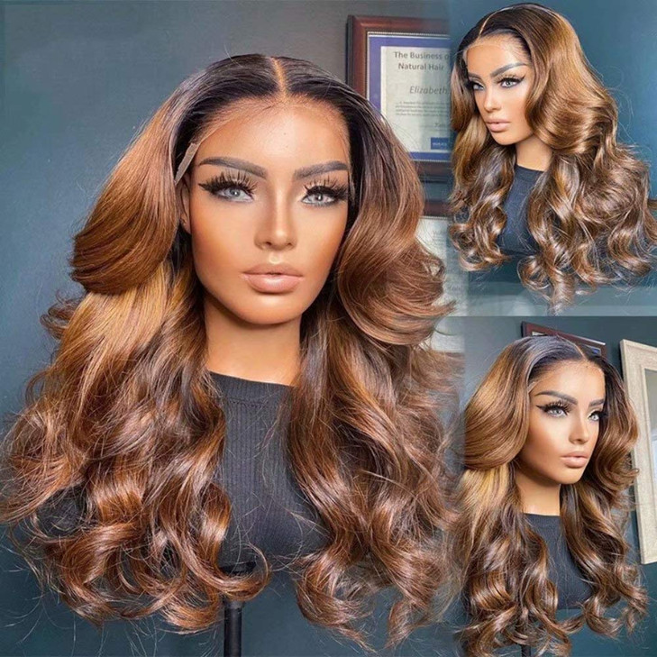 QUINLUX WIGS #1b30 Color Body Wave Human Hair Wigs 180% Density HD Transparent Lace Human Hair Wigs 13x6 Lace Front Wig Pre Plucked Brazilian Remy Hu