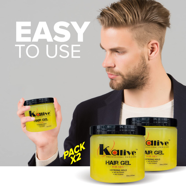 KALIVE Men's Hair Styling Gel 16 oz, (2-pack), Strong-Hold and Light Shine all day, Mens Hair Product fresh scent No Flaking or Alcohol
