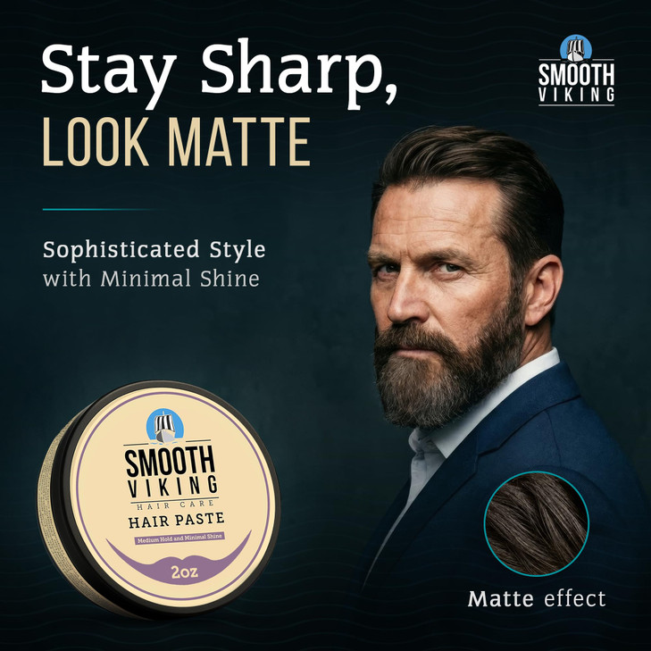 Smooth Viking Hair Paste for Men - Hair Styling Cream with Minimal Shine & Medium Hold Hair Products for Men, Hair Cream for Men, Styling Paste for T