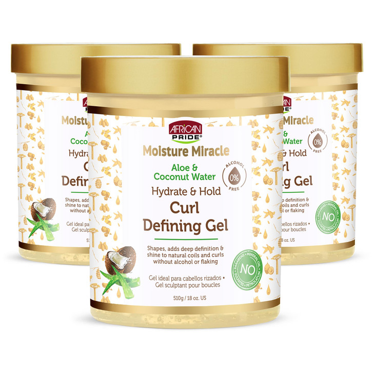 African Pride Moisture Miracle Hydrate & Hold Curl Defining Gel for Curly & Coily Hair, Controls Frizz, Hydrates, Defines Coils & Curls, No Flakes, 1