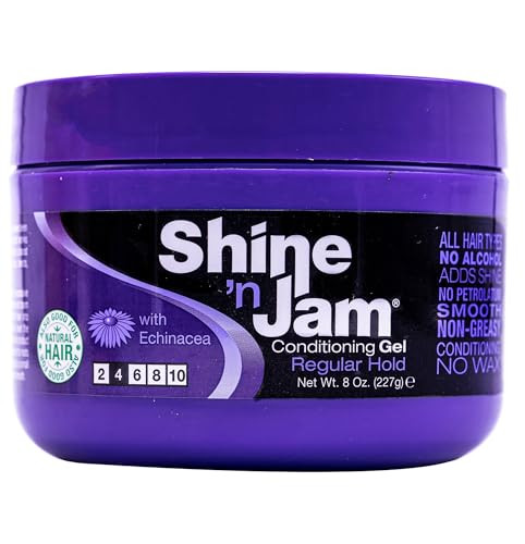 Ampro Shine-n-Jam Regular - Infused with Echinacea to Encourage Hair Growth - Great for Taming Fringe, Ponytails, Soft Weaves, and Braids - Keeps Tre