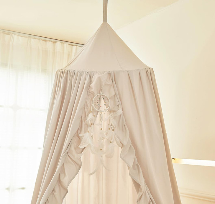 Mengersi Bed Canopy for Girls,Ruffled Canopy Bed Curtains Kids Canopy for Girls Room,Hanging Canopy Princess Play Tent for Reading Nook Play Room Dec