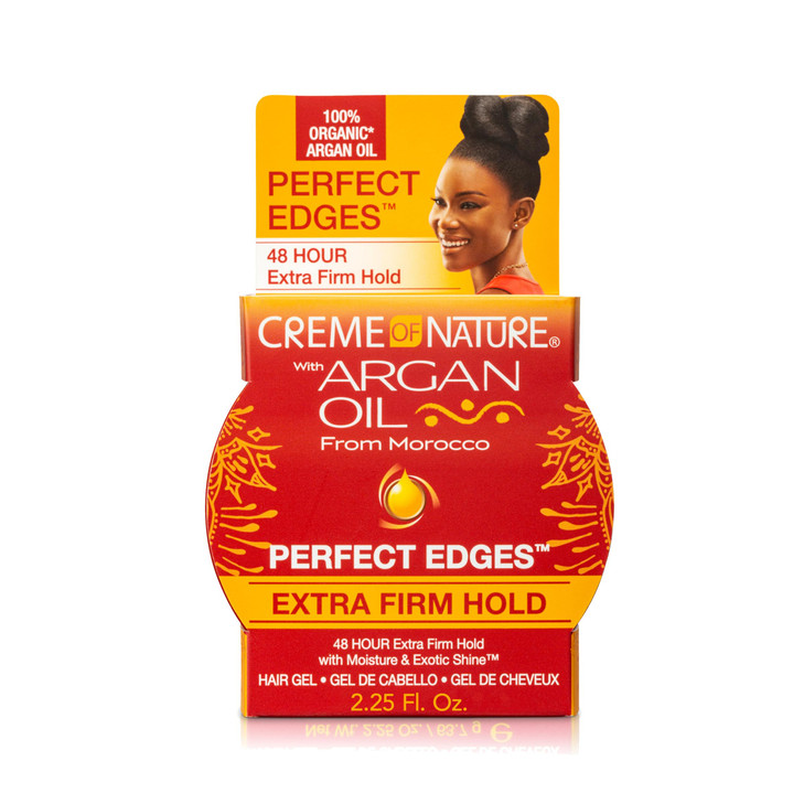 Creme of Nature Perfect Edges Extra Firm Hold Gel, 48-Hour Sleek Style Edge Control, Infused with 100% Moroccan Argan Oil, Non-Flaking, 2.25 oz