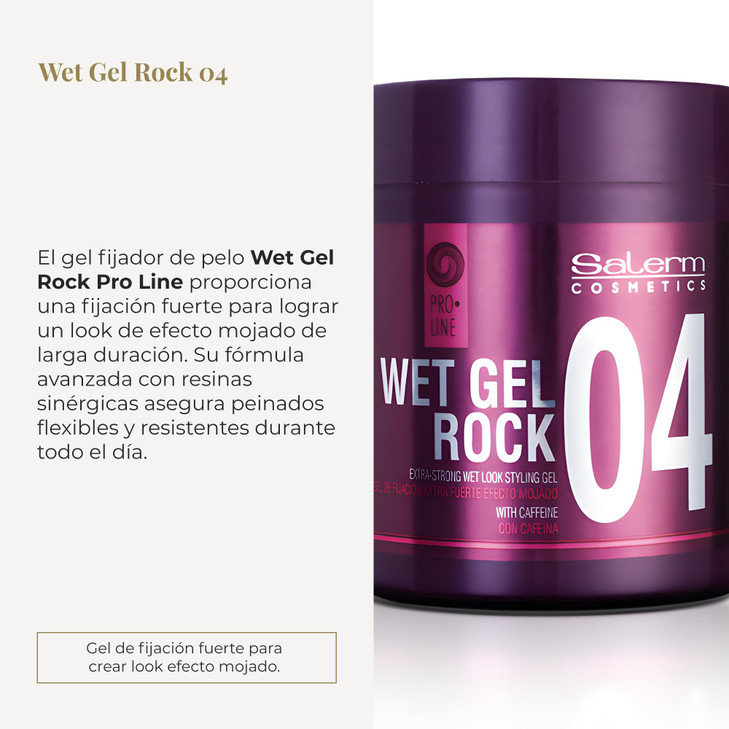 SALERM - Hair Styling Gel - Pro Line Wet Gel Rock 04-500 ml - Long-Lasting Strong Hold - Wet Effect - with Caffeine and Fixative Resins - Leaves No R