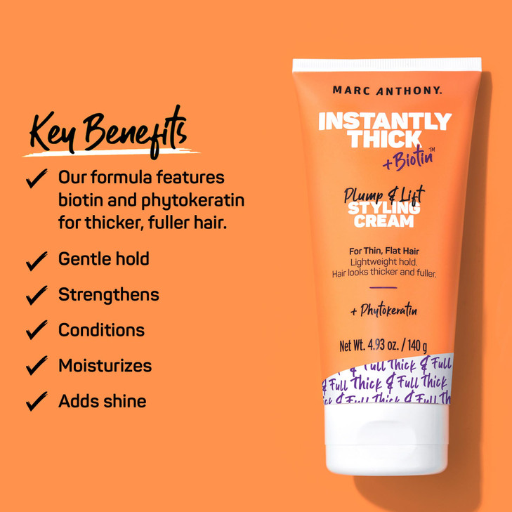 Marc Anthony Instantly Thick Styling Hair Cream (2-Pack) - Vitamin E & Biotin for Thicker, Fuller Hair with Lightweight Hold - Volumizing Product for