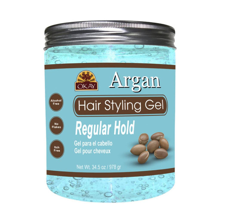 Okay Argan Hair Gel Regular Hold Healthy Conditioning Shine,Leaves Hair Smooth,Conditions Hair No flakes,No stick,No Itch,and Alcohol-Free For All Ha