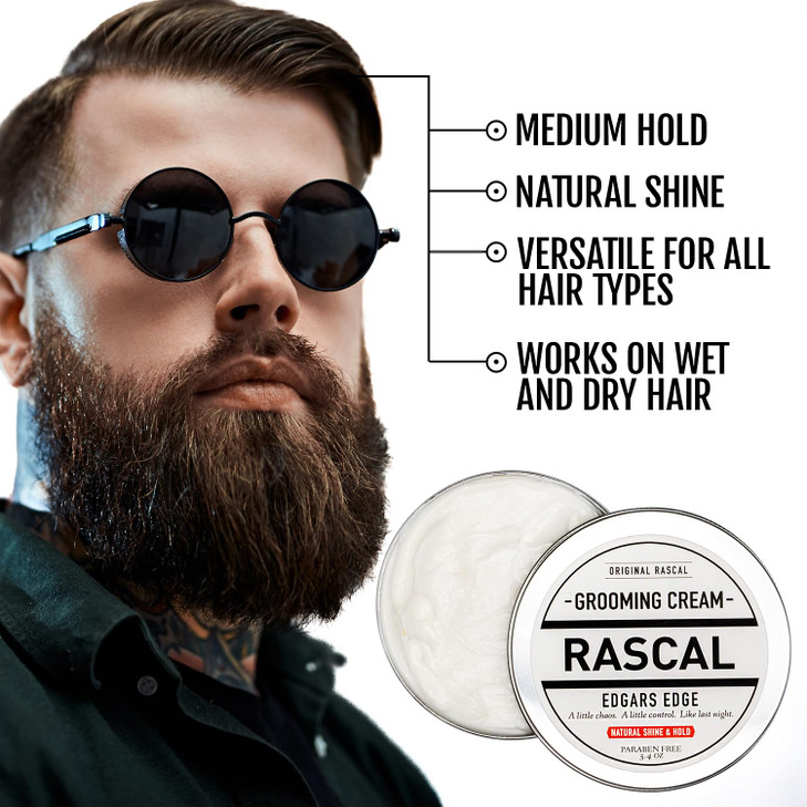 Rascal Original Edgar's Edge Grooming Cream - Hair Cream for Men with Medium Hold & Natural Shine, Mens Hair Conditioning & Styling Solution for All