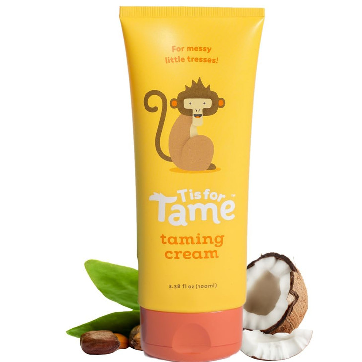 T is for Tame - All-Natural Hair Taming Cream for Kids - Frizz & Flyaway Control - Coconut Oil & Jojoba Leave-In, Safe for Babies & Toddlers, Non-Gre