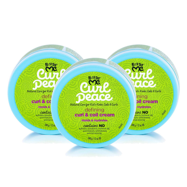 Just For Me Curl Peace Defining Curl & Coil Cream (3 Pack) - Holds & Hydrates, Contains Flaxseed, Avocado Oil & Black Castor Oil, No Animal Testing,