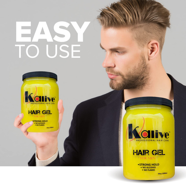 KALIVE Men's Hair Styling Gel 64 oz, Strong-Hold and Light Shine all day, Mens Hair Product fresh scent No Flaking or Alcohol