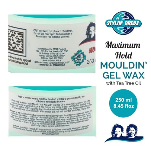 Stylin Dredz Mouldin' Gel Wax - Loc n Twist Gel - Dreadlock Gel Wax with Tea Tree Oil - 250 ml Pack of 2