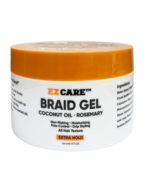 EZCARE Braid Gel Coconut Oil/Rosemary/Non-Flaking/Moisturizing/Frizz Control/Grip Styling/All Hair Texture/Extra Hold (8 oz.)