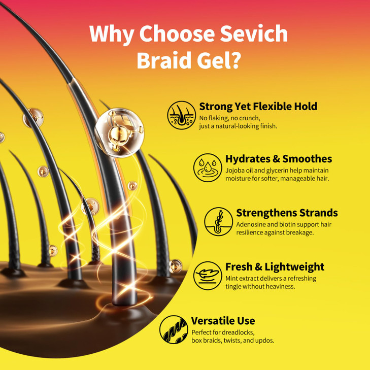 SEVICH Biotin Care Braid Gel - Extreme Hold Braid Wax, Shining Curly Hair Gel, Hair Damage Repair Formula High Shine Braiding Gel & Edge Control 3.5O