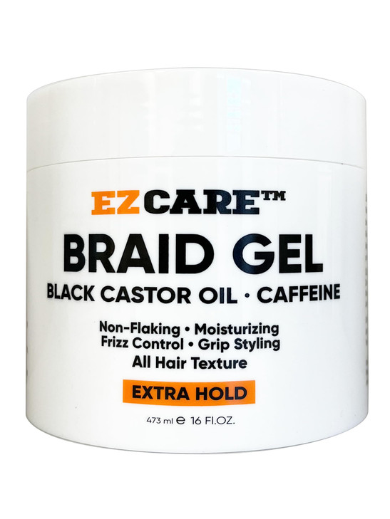 EZCARE Braid Gel Black Castor Oil/Caffeine/Non-Flaking/Moisturizing/Frizz Control/Grip Styling/All Hair Texture/Extra Hold (16 oz.)