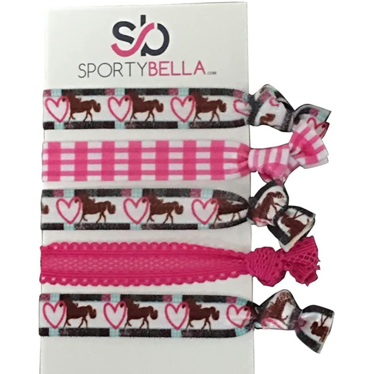 Infinity Collection Heart & Horse Hair Ties Set | No Crease Equestrian Gift Ponytail Holders for Girls & Women | Sports Ribbon Ties