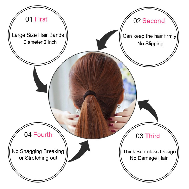 J-MEE Hair Bands 100PCS Seamless Cotton Ponytail Holders Scrunchies Hair Accessories for Thick Hair (black)