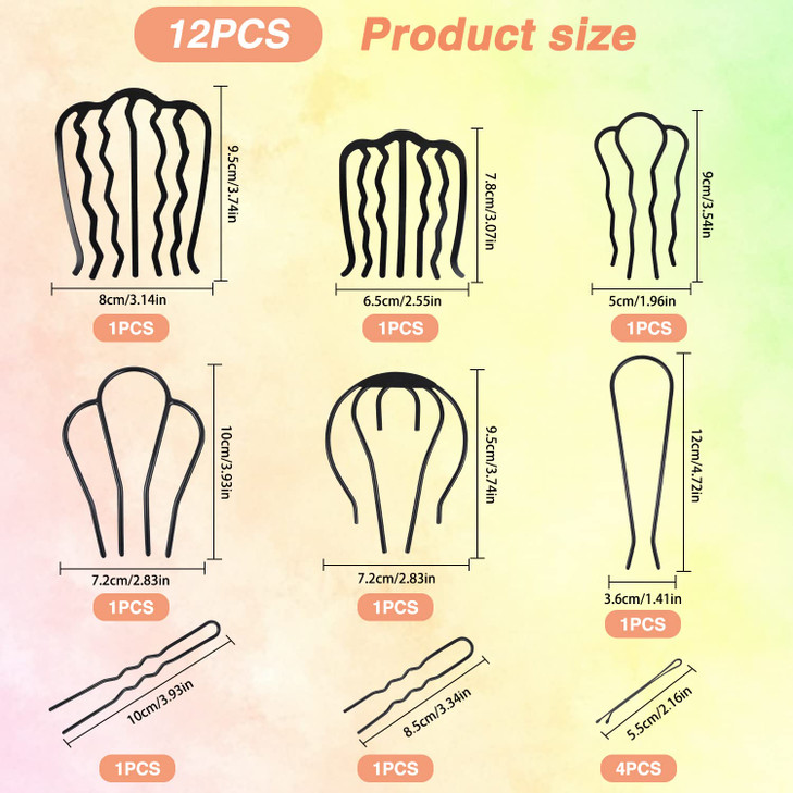 12 Pcs Hair Side Combs and Clips for Updo Bun, U Shape French Twist Pins for Women's Vintage Hair Styling