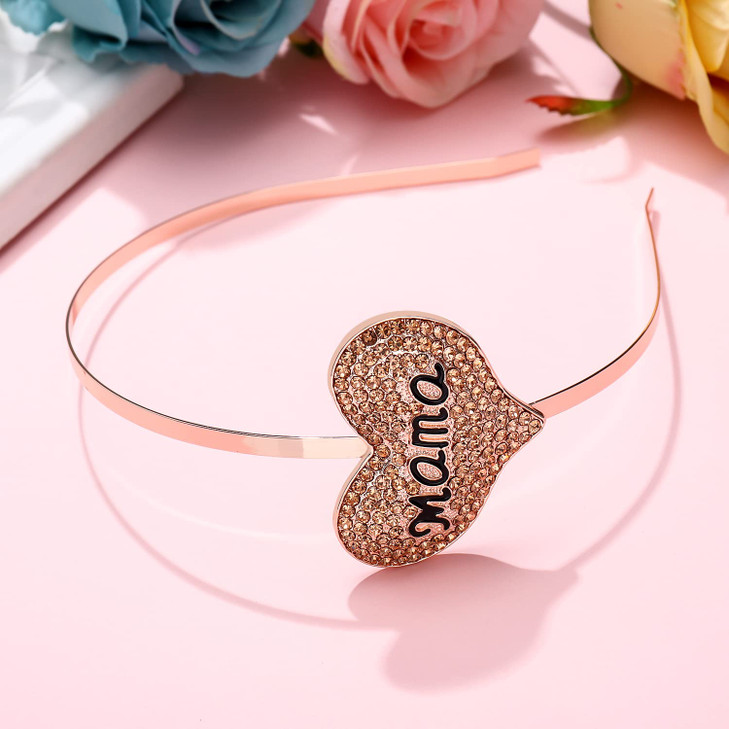 CEALXHENY Mothers Day Headband Enamel Rhinestone Mama Hairband for Women Sparkling Crystal Heart Hair Hoop Mothers Day Hair Accessory Gift (Gold)