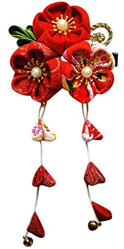 CRB Fashion Womens Japanese Kimono Yukata Hairclip Flower Hair Tie Band Clip (Red II)