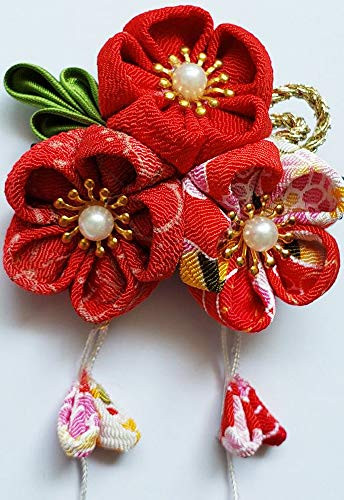 CRB Fashion Womens Japanese Kimono Yukata Hairclip Flower Hair Tie Band Clip (Red II)
