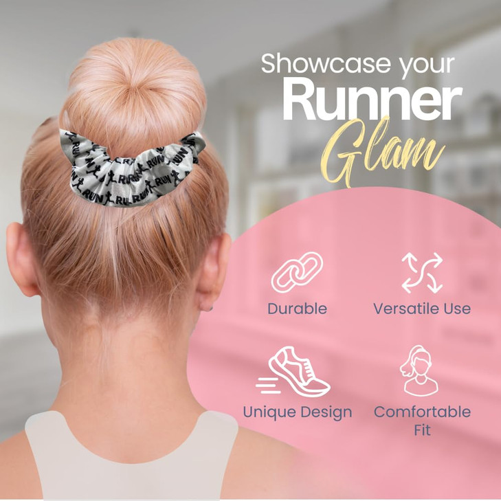 Runner Scrunchie, Track and Field Hair Accessories, Cross Country No Crease Runner Premium Velvet Elastics, Gift for Women Runners (Run)