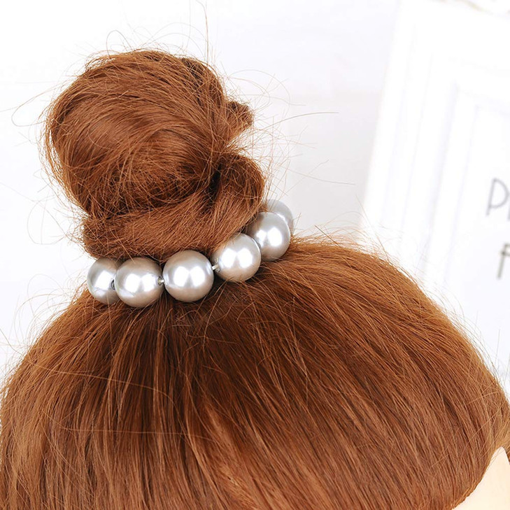 AKOAK Sweet and Elegant Simulation Big Pearl Hair Rope Handmade Beaded Elastic Hair Tie, Ponytail, Girls and Ladies Hair Accessories, Pack of 1 (Silv