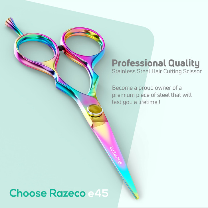 Suvorna 5.5" Multicolor Hair Cutting Scissors for Professionals, Barbers - Hair Shears for Cutting, Trimming, Grooming - Sharp Hair Scissors Professi