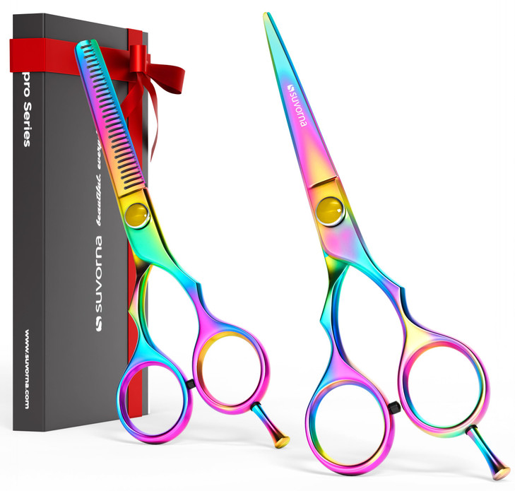 Suvorna 5.5" Hair Cutting Scissors Professional with Thinning Shears, Right-Hand Professional Hair Scissors, Barber Shears, hair shears, 2 Pcs Hair C