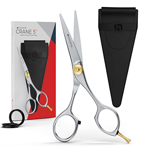 Suvorna Small Scissors for Beard, Mustache, Facial, Nose, Eyebrow & Ear Hair  Tiny Scissors for Cutting, Trimming & Grooming  5" Stainless Steel Mu