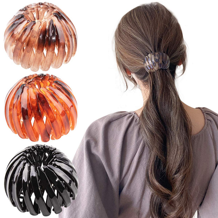Bird Nest Magic Hair Clip, TOBATOBA 3 Pcs Lazy Bird's Nest Plate Expandable Bun Maker Curling Ponytail Holder and Hair Accessories for Women and Girl