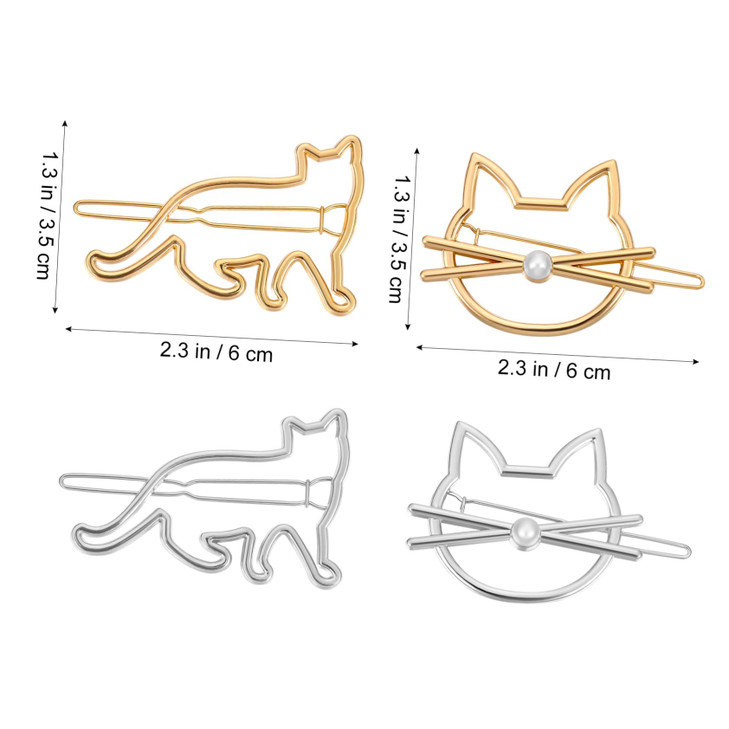 FRCOLOR Cat Hair Clip, 4 Pieces Metal Novelty Pearl Cat Shaped Hair Clips Cute Small Cat Barrettes Hairpins for Women Girls