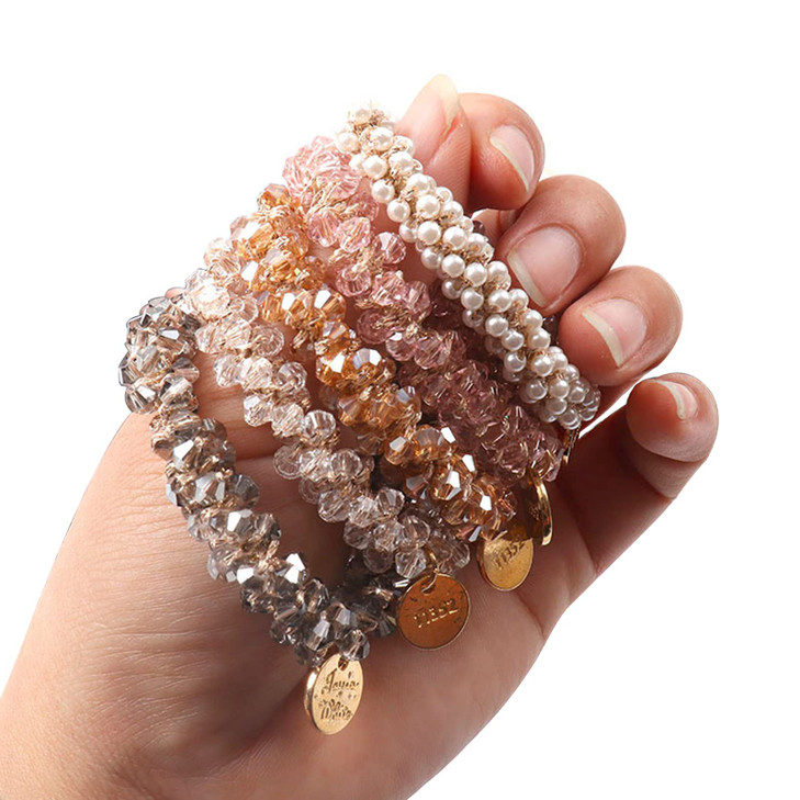 5 Colors BetterJonny Elastic Crystal Hair Accessories - Pearls Ponytail Holders, Head Bands