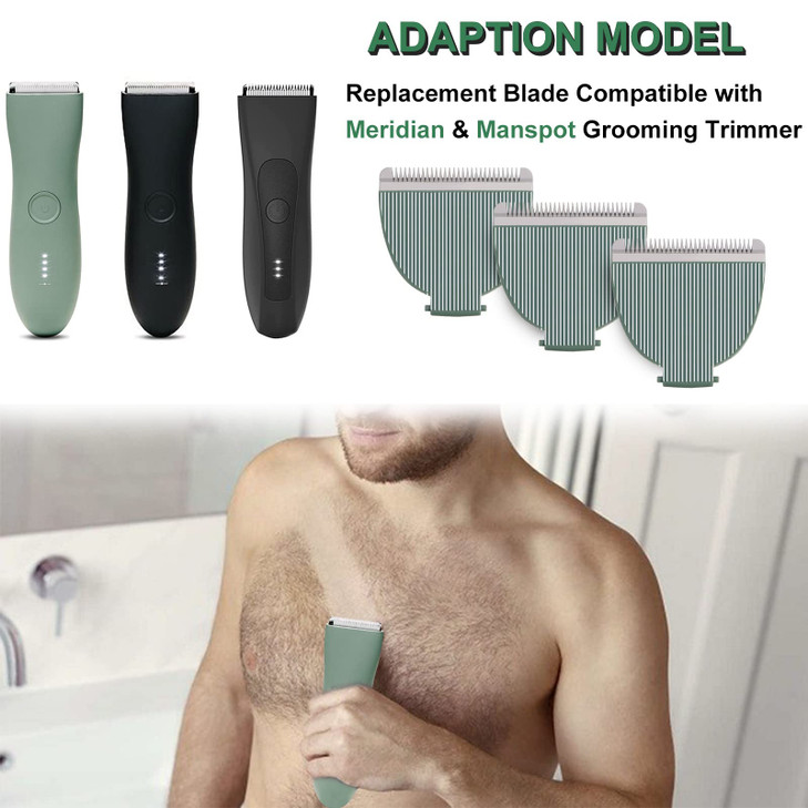 3 Pack Replacement Blades Compatible with Meridian Trimmer, Hygienic Ceramic Replacement Blades Compatible with Meridian Body Trimmer (Onyx & Sage),