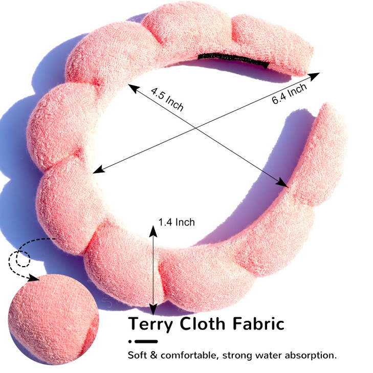 HitModa Spa Headbands for Washing Face or Facial, Makeup Headband for Women, Skincare Hair band, Puffy Terry Cloth Face Washing Head band for Maskup,