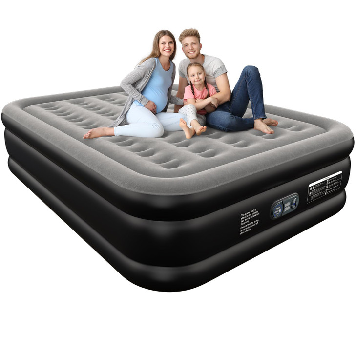 Ezyrest Queen Air Mattress Queen with Built in Pump 16" Double Height Inflatable Mattress with Soft Flocked Top & Carry Bag Adjustable Blow Up Mattre