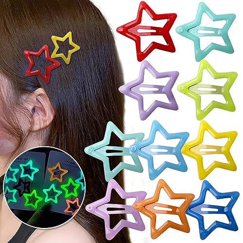 Colorful Luminous Star Hair Clips for Girls Small Hair Clips for Kids Glow in The Dark Stars Hairclips Star Clips for Hair Barrettes Metal Hair Clip