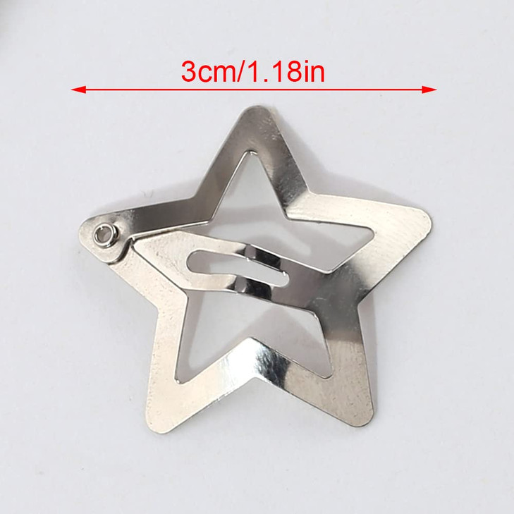 Sliver Star Hair Accessories for Girls, Women - Kawaii Small Snap Hollow Out Metal Hairpins, Pentagram Barrettes, Cute Hair Pins, 10pcs/set