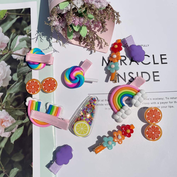 AMMY Candy Hair Clip for Girls, 22 Pcs Candy Hair Accessories Cute Barrettes Rainbow Cupcake Hair Pins for Little Girl Kids Children