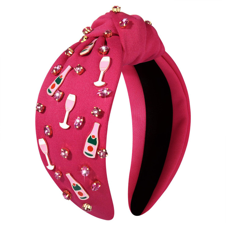 YAHPERN Champagne Headband for Women Statement Wine Bottle Knotted Headband Embellished Rhinestone Crystal Headbands Celebration Hair Accessories Par