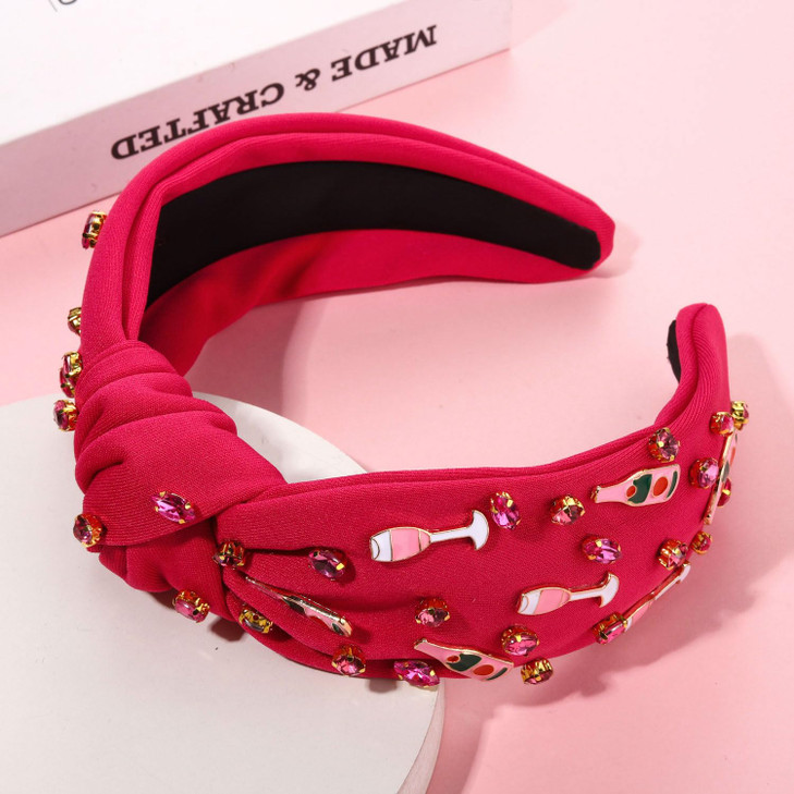 YAHPERN Champagne Headband for Women Statement Wine Bottle Knotted Headband Embellished Rhinestone Crystal Headbands Celebration Hair Accessories Par