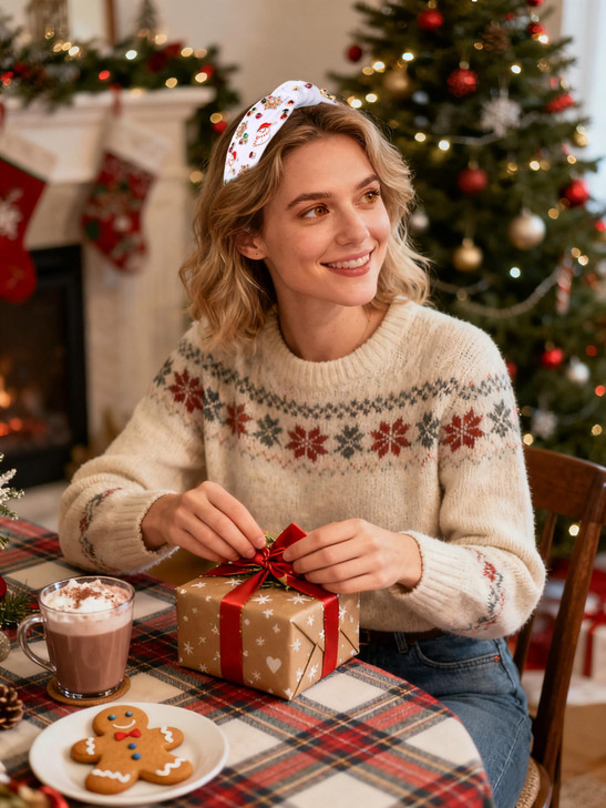 PHALIN Christmas Holiday Headband for Women Christmas Accessories Reindeer Snowflake Candy Cane Knotted Headband (Snowman)