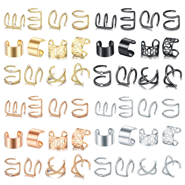 mdgfge 48PCS Gold Silver Black and Rose Hair Braids Dreadlock with Crystal Rhinestone Beads Accessories Non-Piercing Ear Clip Beard Beads Cuffs Clip