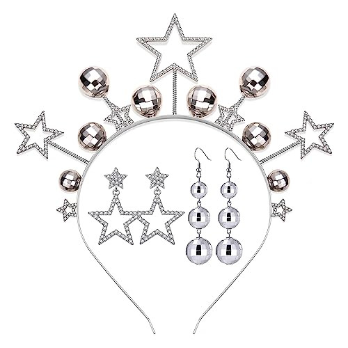 YAHPERN Disco Ball Headbands for Women Rhinestone Star Headbands Tiara 70s 80s Costume Accessory Country Concert Outfits Halloween New Years Eve Hol