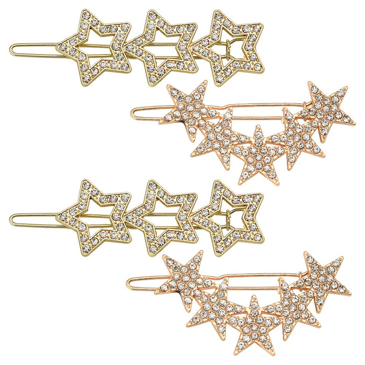Star Hair Clips Barrettes Pins Silver Gold Rhinestone Hair Clips for Thick Thin Hair Styling Clip Sparkling Metal Star Shaped Hair Accessories for Wo