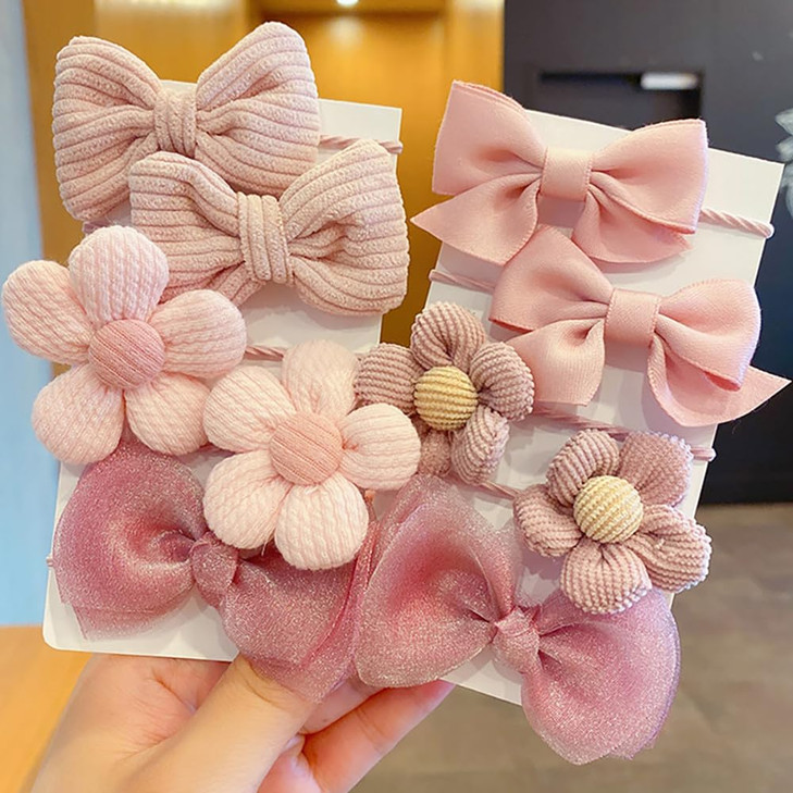 10Pcs Cute Pink Bow Hair Ties - Elastic Bowknot Ribbon Ponytail Holders, Rubber Hair Accessories for Toddlers, Baby Girls, and Kids