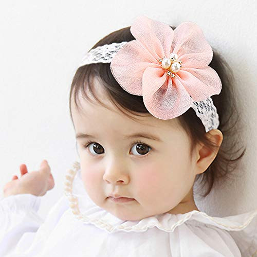 Kercisbeauty Baby Girls Flower Bows Headband Lace Headwear for Toddler Babies Elastic Adjustable Head piece Wreath Halloween Holiday Sunday Headband