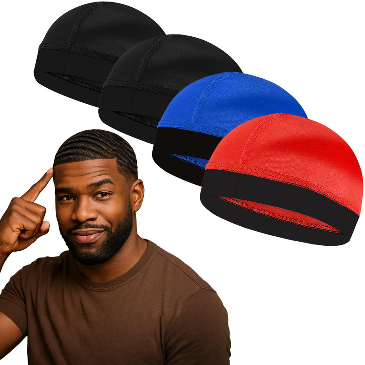 4PCS Silky Stocking Wave Caps, Doo Rags Compression Caps for 360 540 720 Wave, Ideal Gifts for Christmas (red+Blue+Black)