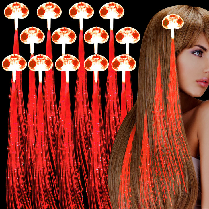 30 Pack Red LED Lights Fiber Optic Hair Barrettes Extensions Light Flashing Fiber Optic Hair Braid Barrettes Clips for 4th of July Party Favors Festi