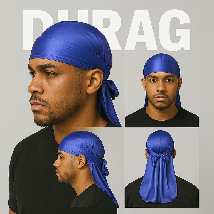 3PCS Silky Durag Pack for Men Waves, Satin Doo Rag for 360 540 720 Waves (Blue+White+Black)